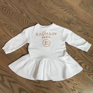 Balmain White Sequin Logo Dress, 18 months